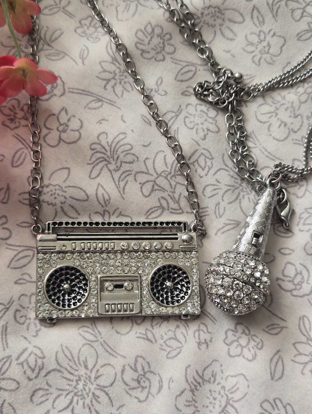 Y2K Boombox and Microphone Chain Necklaces (2)